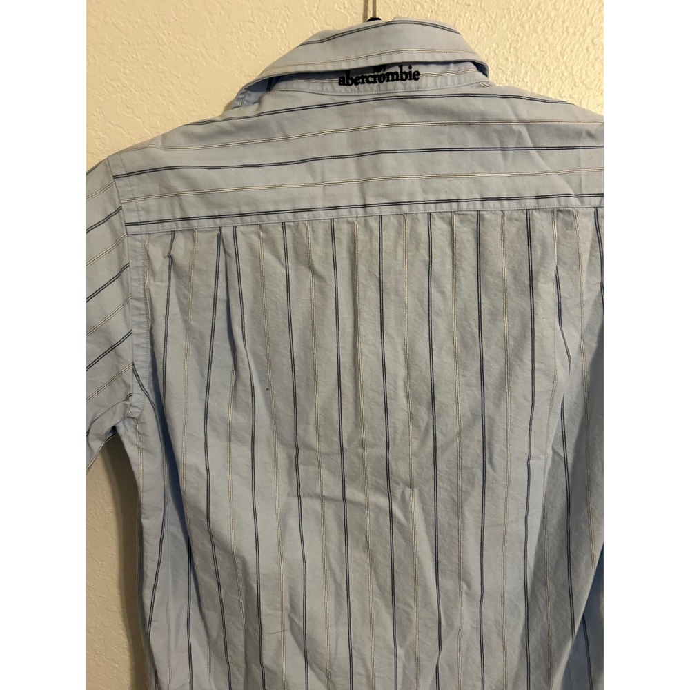 Abercrombie Boys Blue Striped Long Sleeve Button Down Shirt Moose Logo Small - Picture 5 of 5